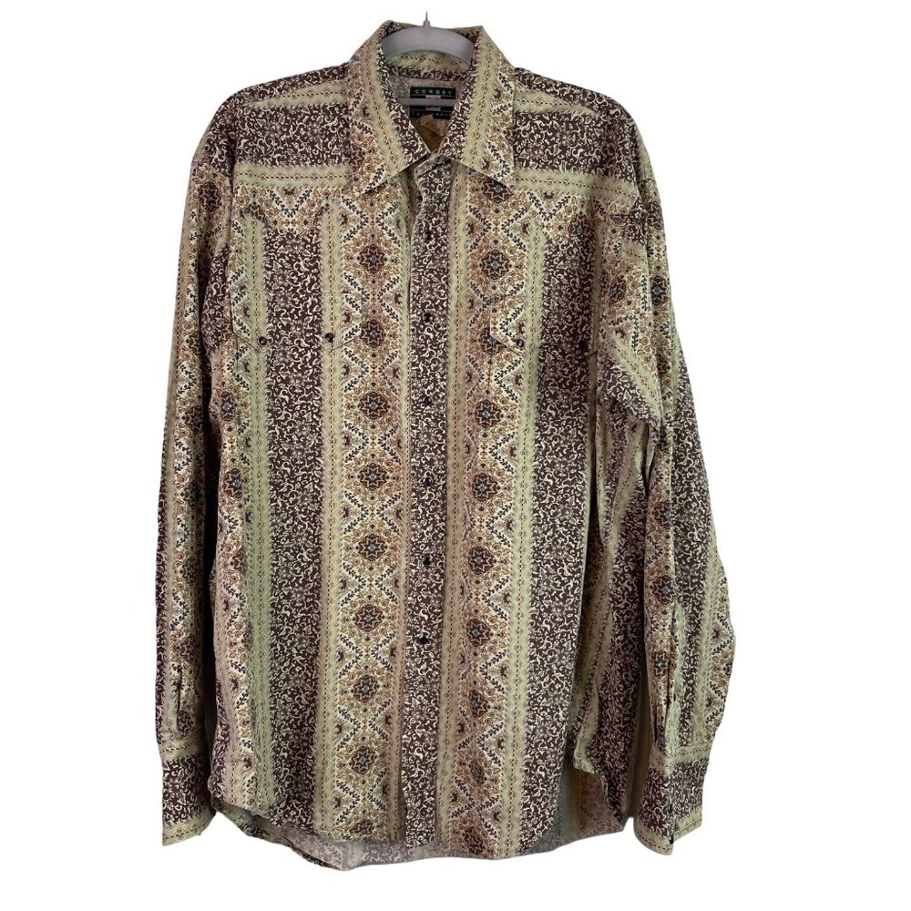 Pearl Snap Mens Shirt Cowboy Equipment Vintage 80s Western Rodeo Size L Cotton